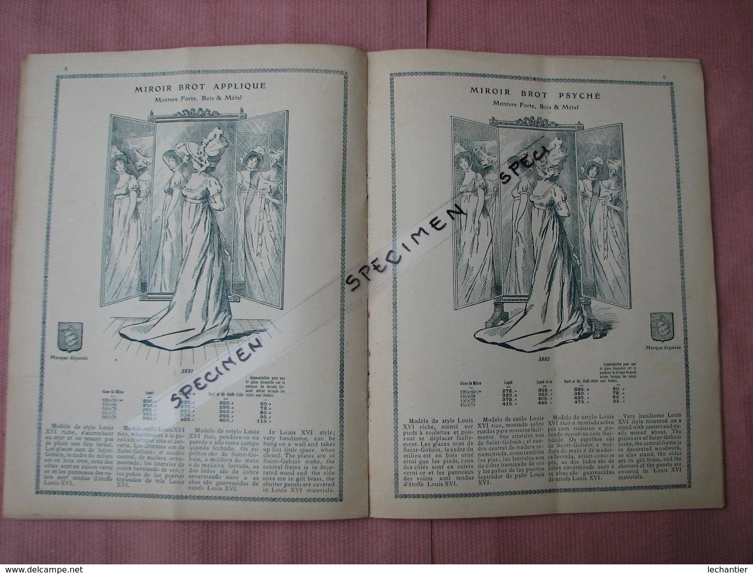 Miroir Brot Catalogue 1905 Nombreux Clichés, Miroir,psychés,coiffeuses,etc Superbe - 1900 – 1949