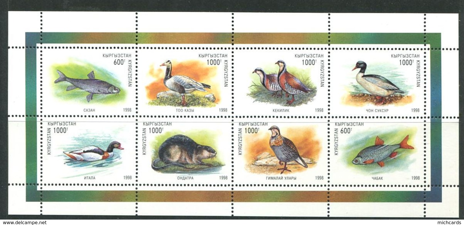 241 KIRGHIZSTAN 1998 - Yvert 126/33 En Feuillet - Poisson Oiseau Ragondin ... - Neuf ** (MNH) Sans Trace De Charniere - Kirghizistan