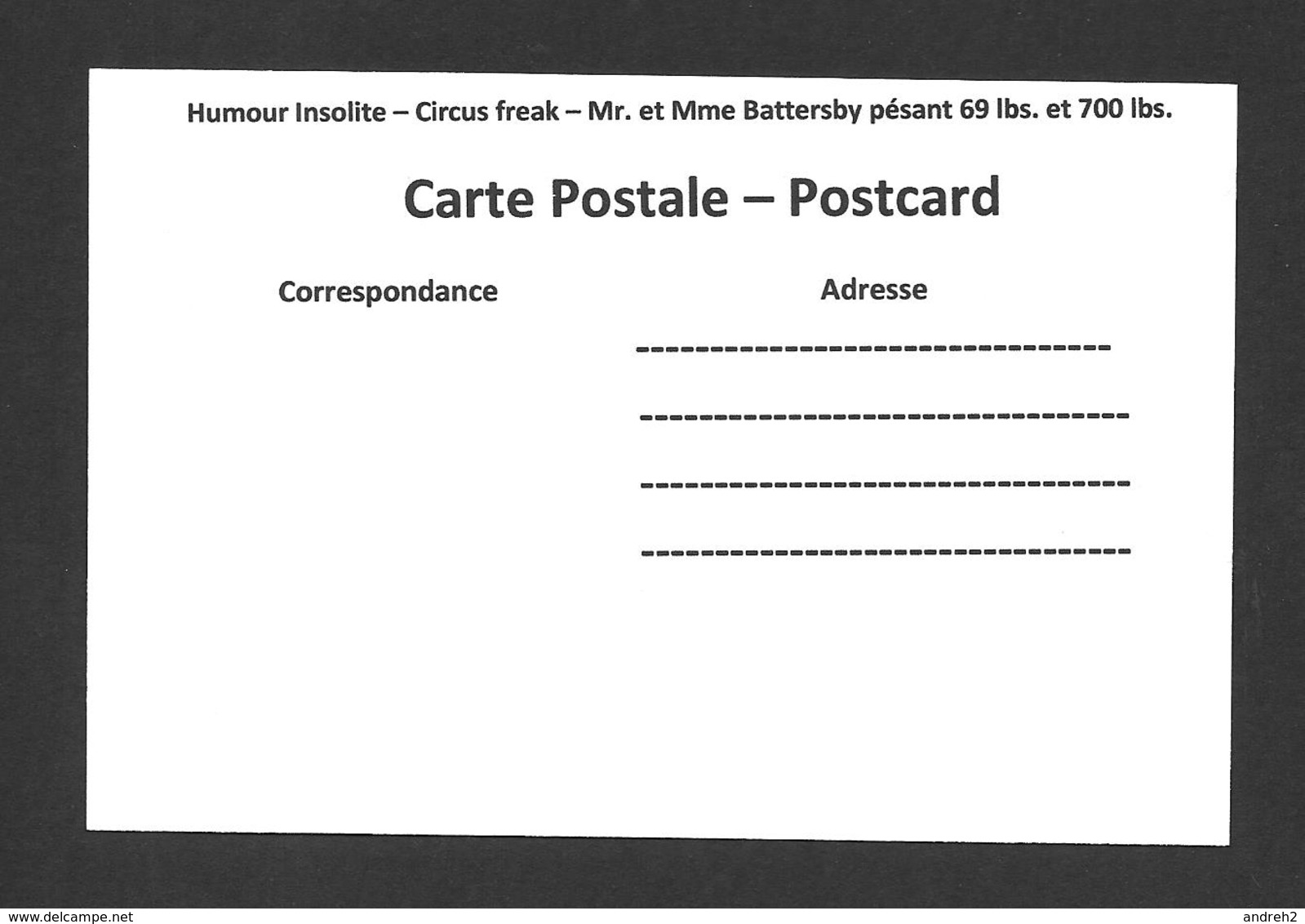 HUMOUR - INSOLITE - CIRCUS FREAK - MR. ET MME BATTERSBY PÉSANT 69 LBS ET 700 LBS - Humour