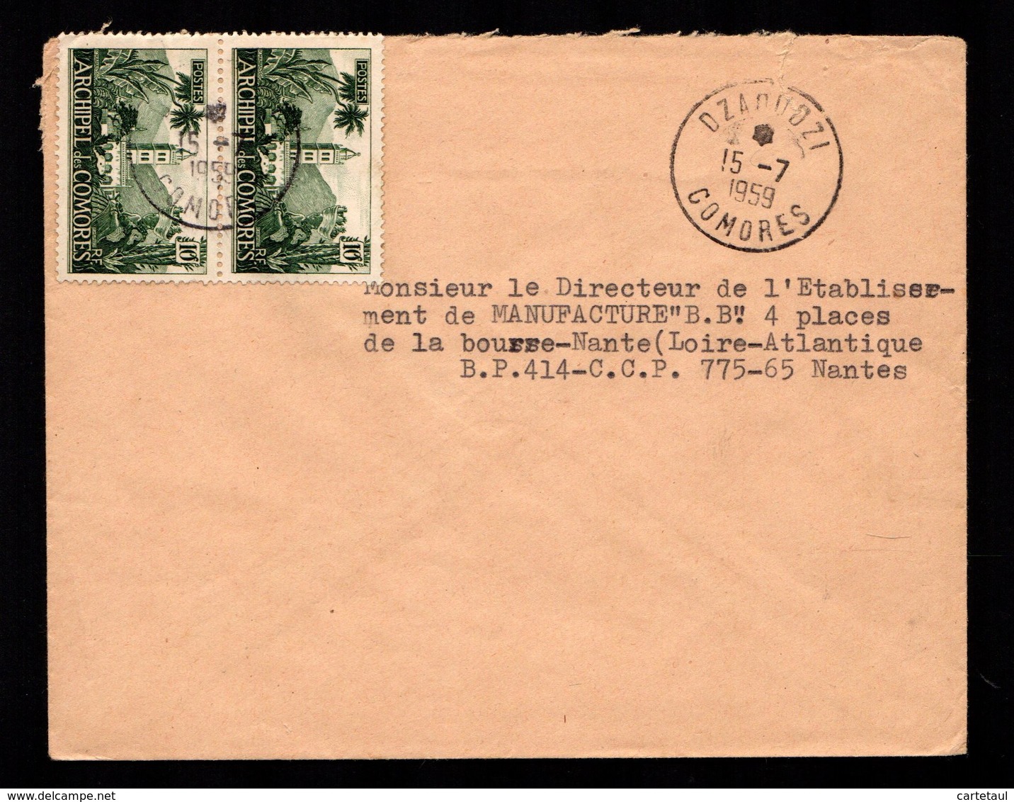 COMORES Ile De MAYOTTE  Lettre DZAOUDZI  15-7-1959  Au Tarif  20F    2 Scan - Lettres & Documents