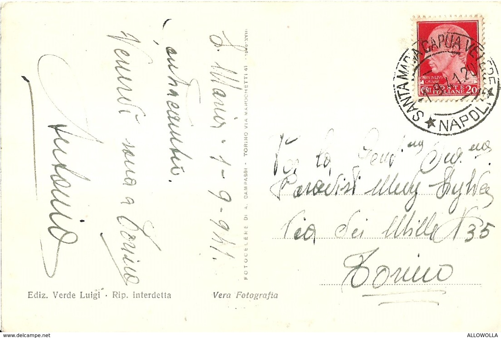 1927 "S.MARIA CAPUA VETERE (NAPOLI) MONUM. AI CADUTI NELLA GRANDE GUERRA" CARTOLINA POSTALE ORIGINALE SPEDITA - Other & Unclassified