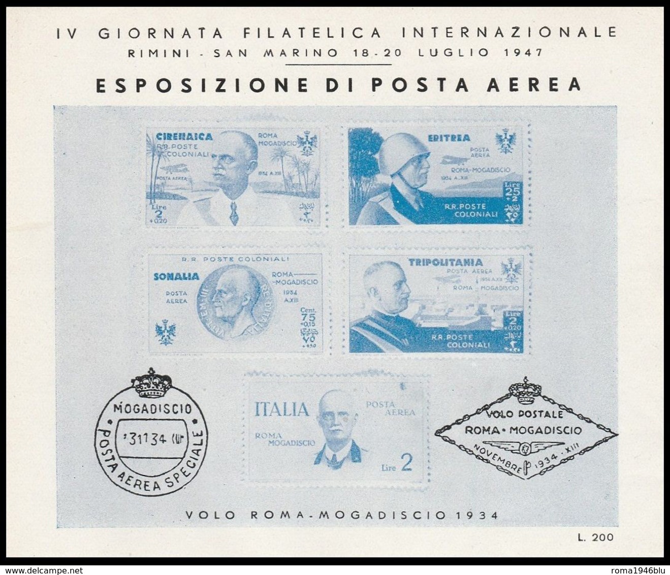 Rimini-San Marino 18/20 Luglio 1947 Esposizione Di Posta Aerea - Erinnofilia