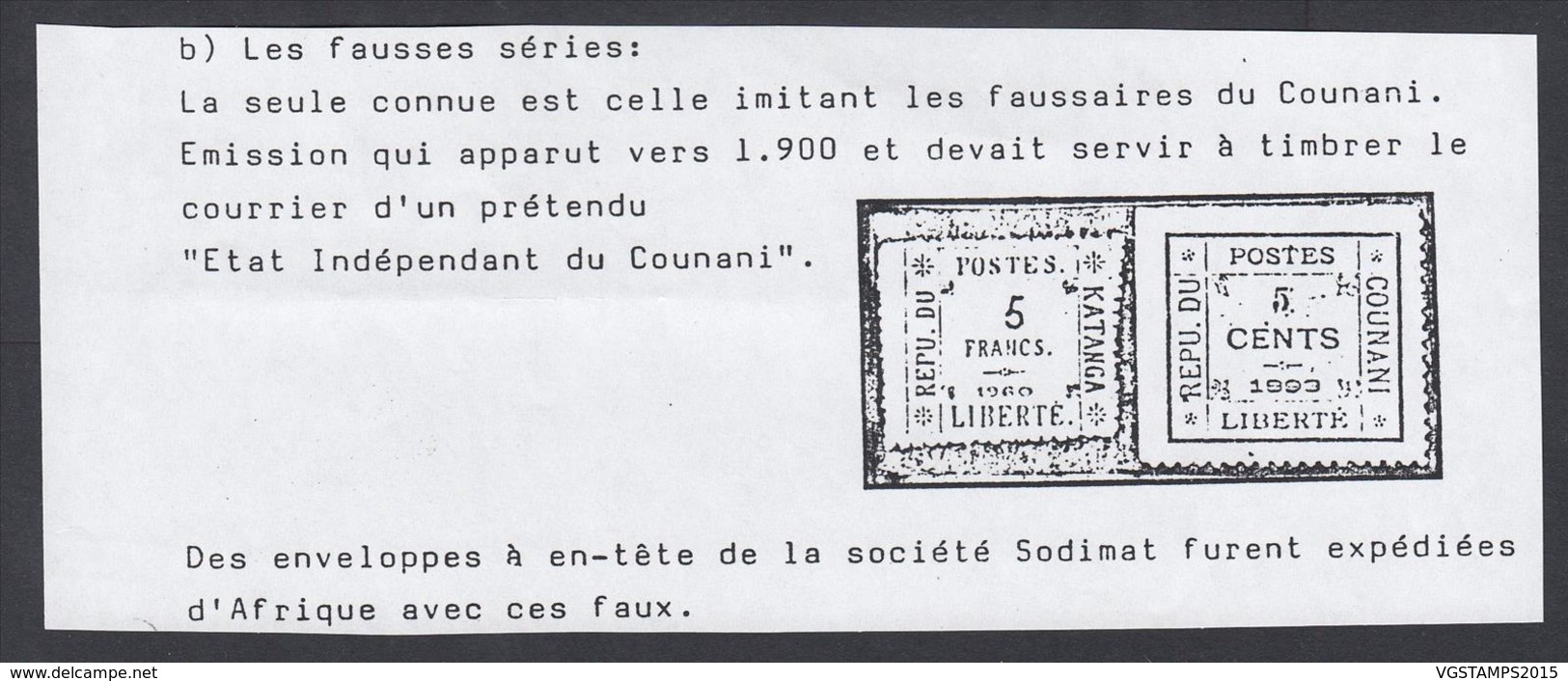 KATANGA 1960 FAUSSE EMISSION Du COUNANI (DD) DC-1002 - Otros & Sin Clasificación