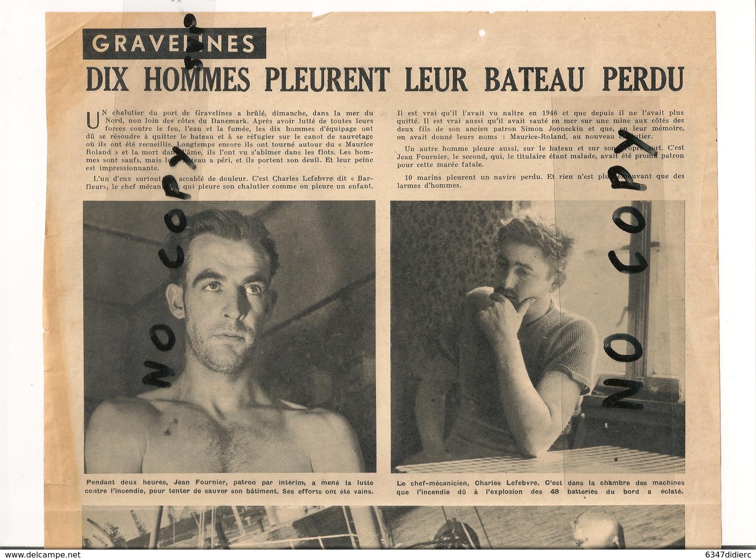 HISTOIRE DE GRAVELINES  TRAGEDIE DU MAURICE ROLAND. UNE PAGE DE LA REVUE NORD FRANCE SEPT 1954. VOIR 2 SCAN - Documents Historiques