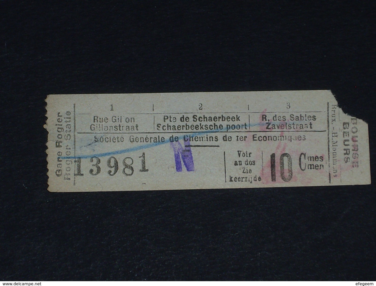 Ancien Ticket Tramway, Bruxelles Belgique. Chemins De Fer économiques Avec Surcharge. Ticket Autobus, Train, Metro. - Europa