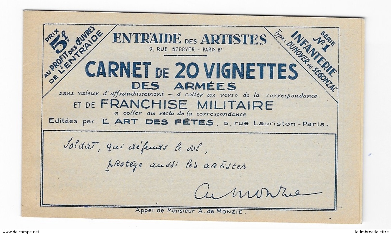 Carnet Franchise Militaire N°10A   20 Vignettes Des Armées - Timbres De Franchise Militaire