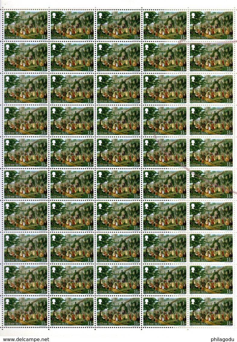 1977  ISLE Of Man,  Visite De John Wesley, 164 X   94 / 97**, En Feuille De 50 Et Bloc, Faciale 60,68 £ - Man (Ile De)