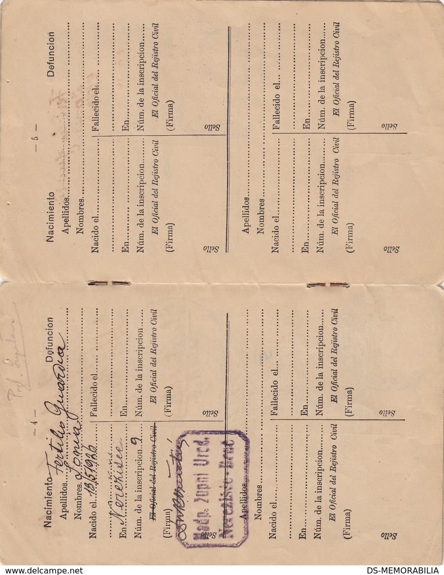 1923 CHILE ANTOFAGASTA FAMILY STATUS CIVIL DOCUMENT W FINGERPRINT , 50 CENTAVOS REVENUE STAMP - Chile