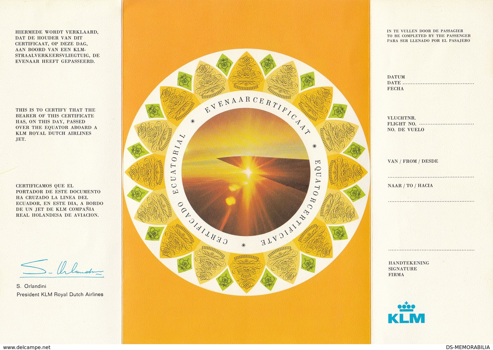 KLM ROYAL DUTCH AIRLINES CERTIFICATE OF EQUATOR CROSSING - Flight Certificates