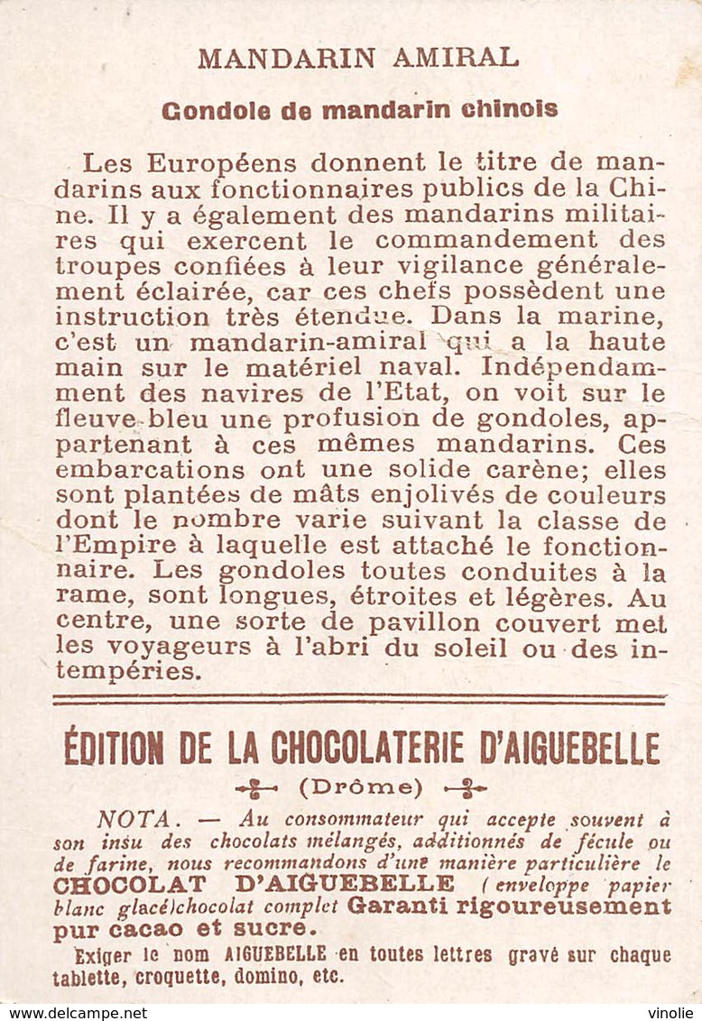 PIE-RO-18-7529 : EDITION CHOCOLAT D'AIGUEBELLE. GONDOLE DE MANDARIN CHINOIS. MADARIN AMIRAL. CHINE. - Aiguebelle