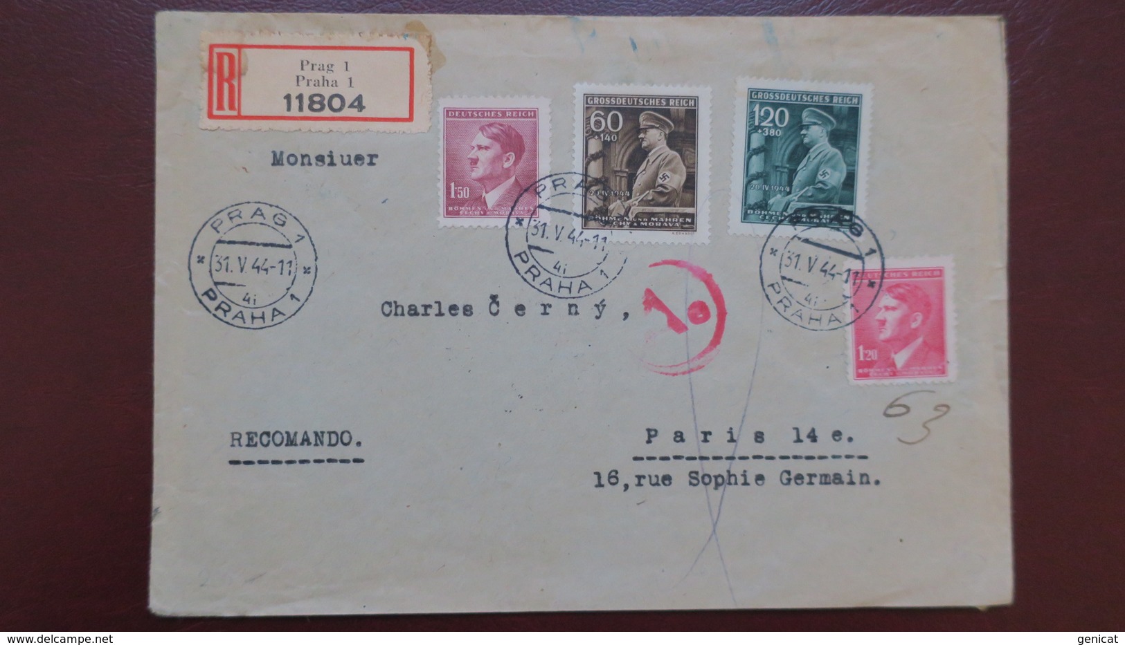 Lettre Recommandé De Prague Mai 1944 Pour Paris Voir Scans Cachet De Censure - Lettres & Documents