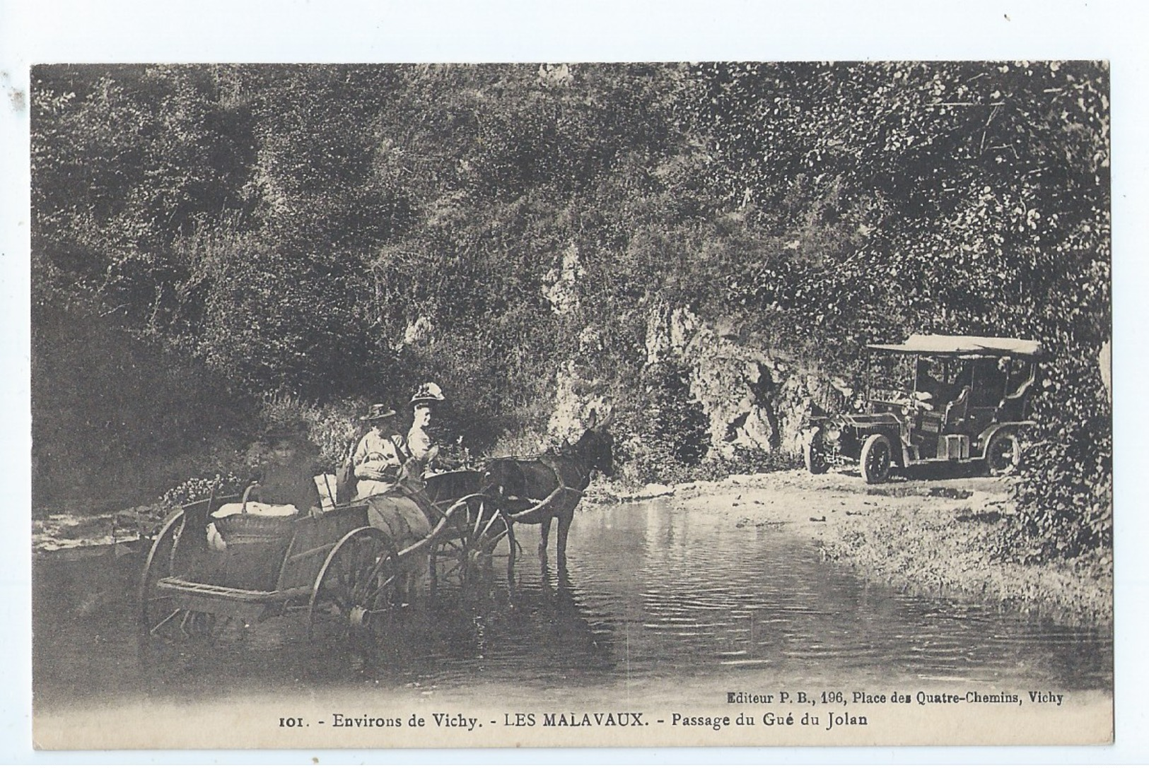 Cpa - 03 -    - Les Malavaux -   Passage Du Gue Du Jolan - 1912-   Attelage - Autres & Non Classés