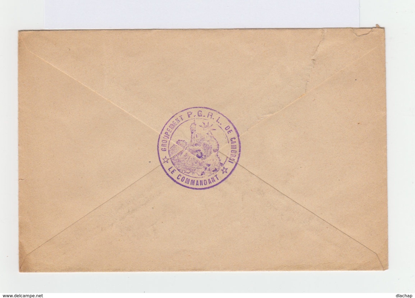 Sur Enveloppe F.M. Cachet Groupement De P.G.R.L. De Cambrai 1919. (934) - Military Postmarks From 1900 (out Of Wars Periods)