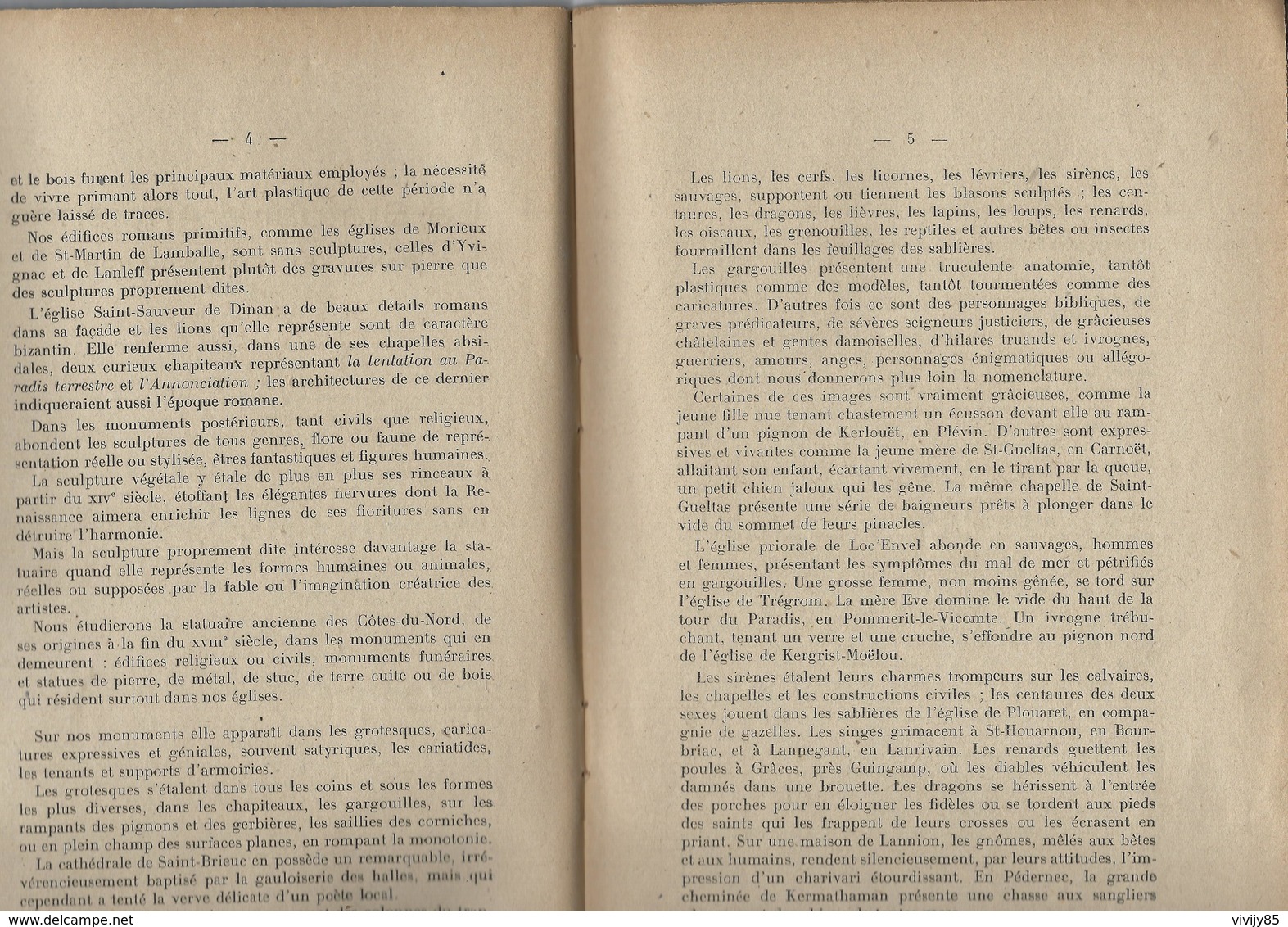 Livre De 19 Pages " La Statuaire Ancienne Dans Les COTES DU NORD " Par Le Vte Frotier De La Messelière  - 1945 - Bretagne