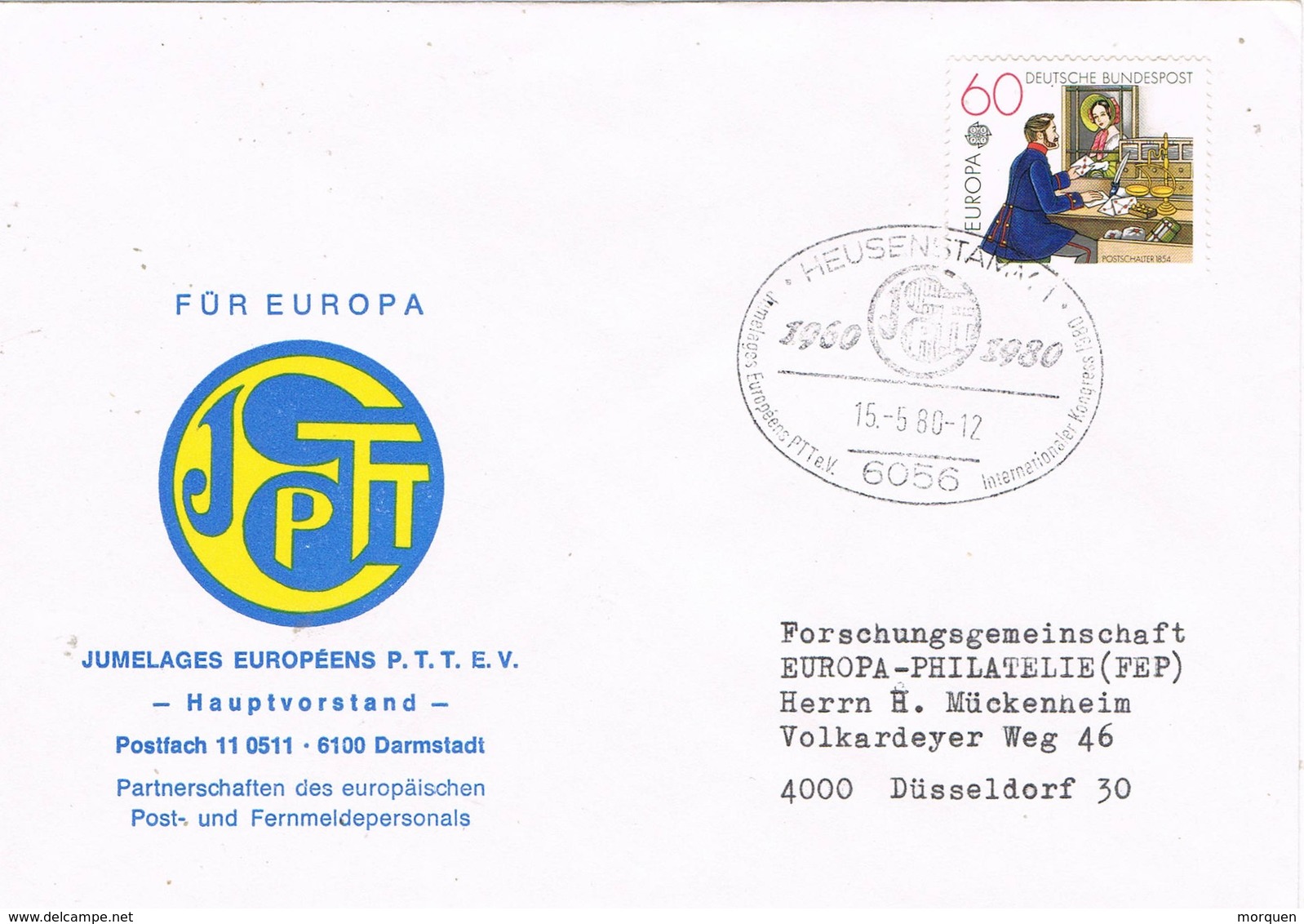 30710. Carta HEUSENSTAMM (Alemania Federal) 1980. Jumelage International. Remitida DARMSTADT - Cartas & Documentos