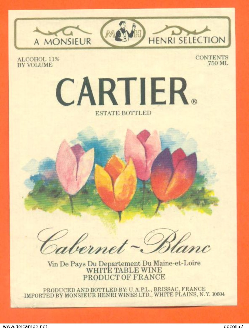 étiquette Vin Cabernet Blanc Cartier UAPL à Brisac - 75 Cl - Fleurs - Bloemen