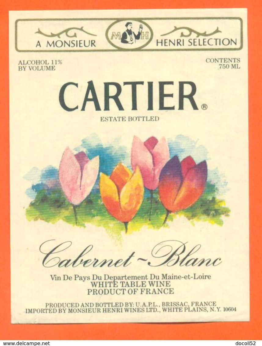 étiquette Vin Cabernet Blanc Cartier UAPL à Brisac - 75 Cl - Fleurs - Blumen
