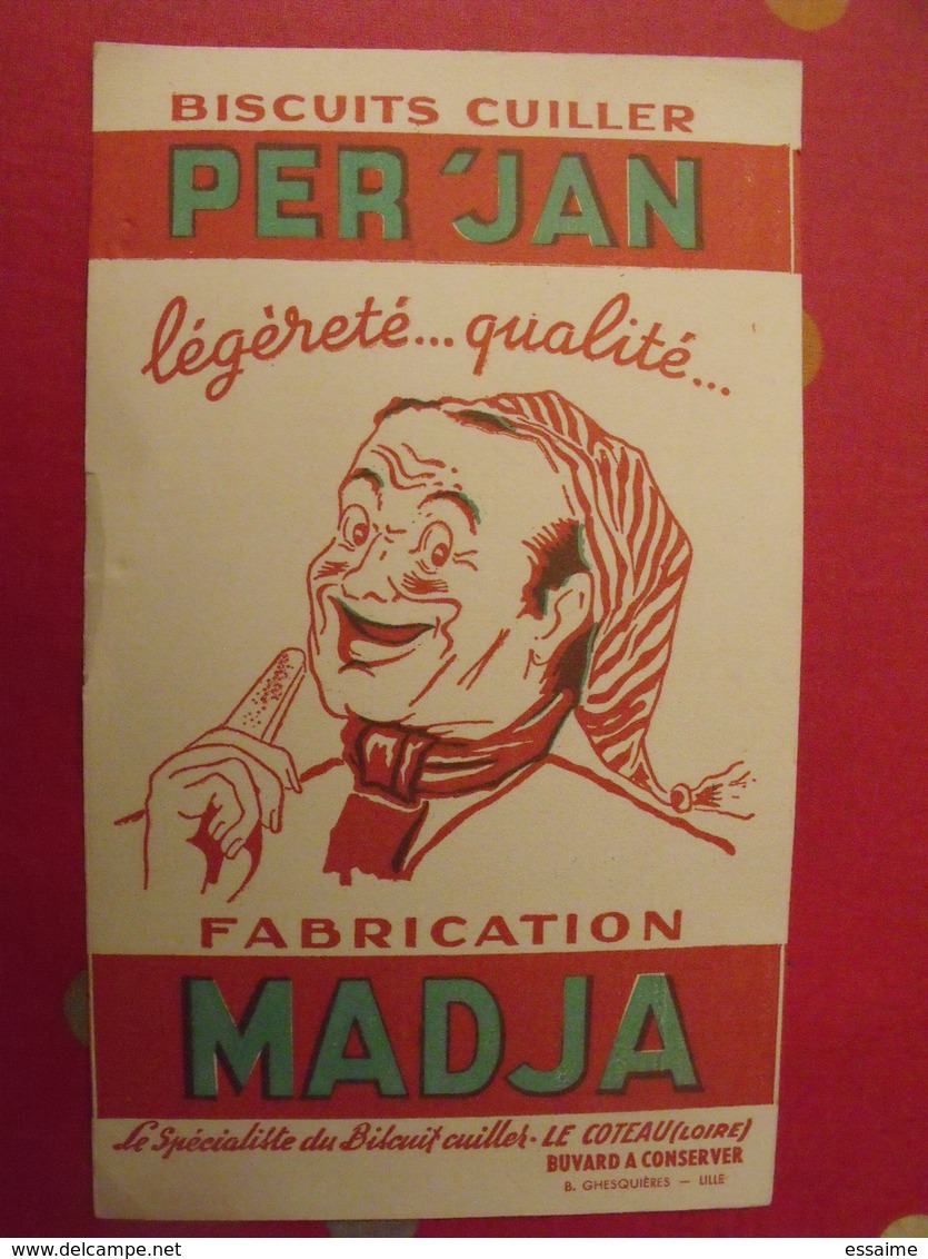 Buvard Biscuits Cuiller Per'Jan. Fabrication Madja. Le Coteau (Loire). Vers 1950 - Levensmiddelen