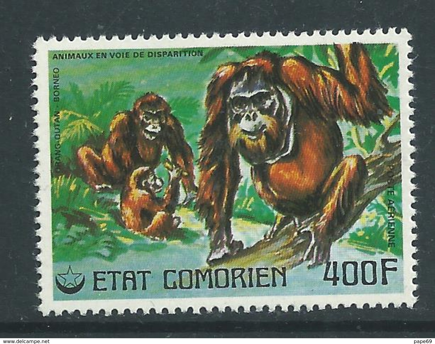 Comores P.A.  N° 118 X Animaux En Voie De Disparition ( I ) : Orang-outan Trace De Charnière Sinon TB - Comores (1975-...)