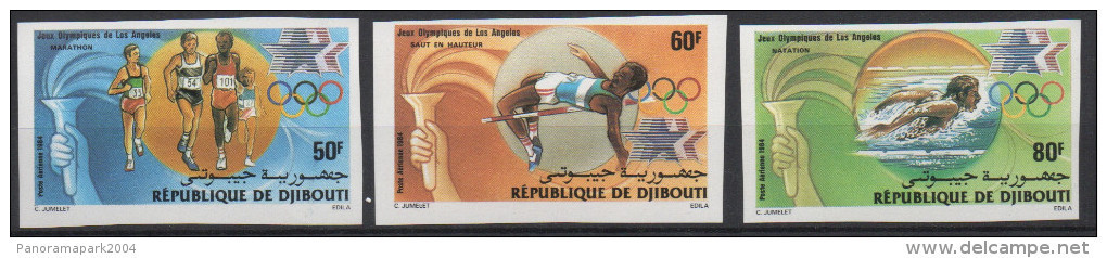 Djibouti Dschibuti 1984 IMPERF NON DENTELE Mi. 409-411 Jeux Olympiques Olympic Games Olympa Los Angeles Swimming Running - Dschibuti (1977-...)