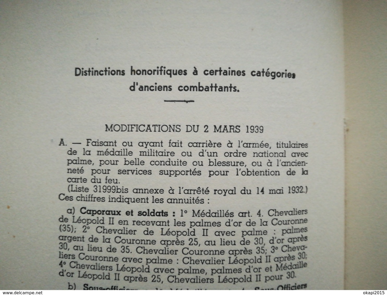 DE LA TOISON D OR À L ORDRE DE LEOPOLD  II   HISTOIRE DES ORDRES DÉCORATIONS  DISTINCTIONS  EN BELGIQUE -  ANNÉE 1939