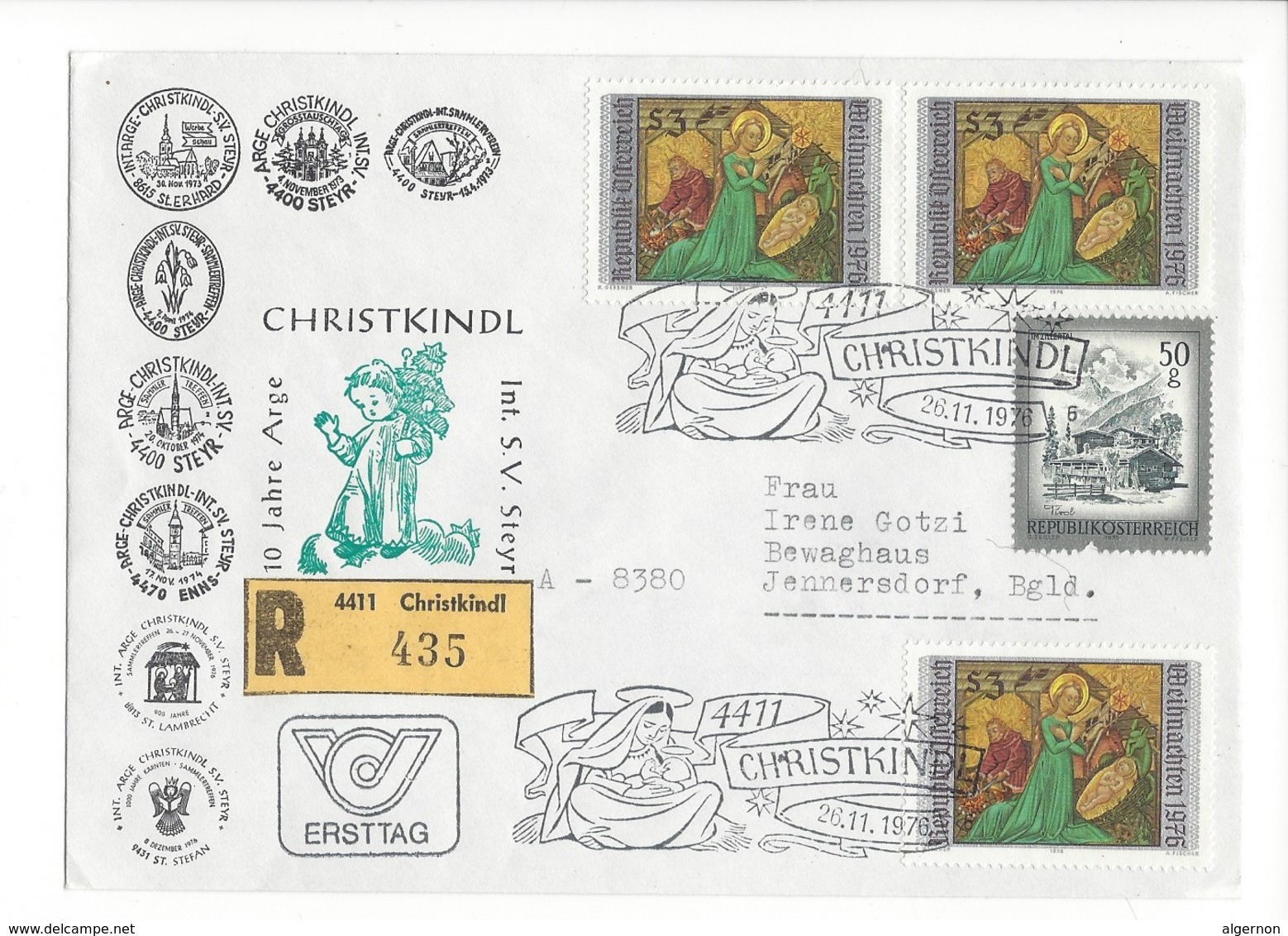 20988 -  Christkindl 1976 Lettre Recommandée Pour Jennersdorf 10 Jahre Arge Int. S. V. Steyr - Noël