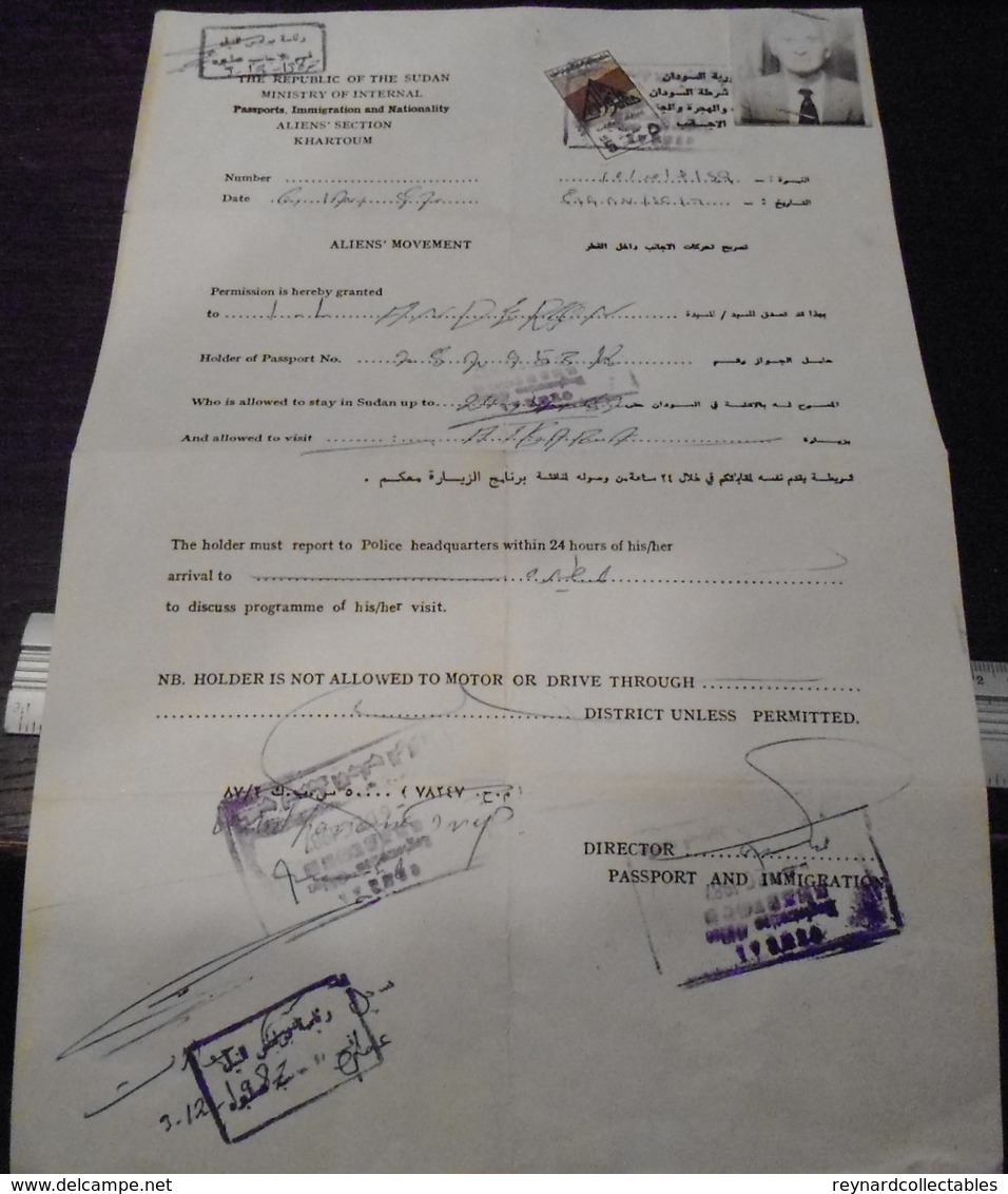 1987 Republic Of Sudan Aliens Movement Photo ID Pass/document To Visit Atbara. Fiscal/handstamps - Documents Historiques