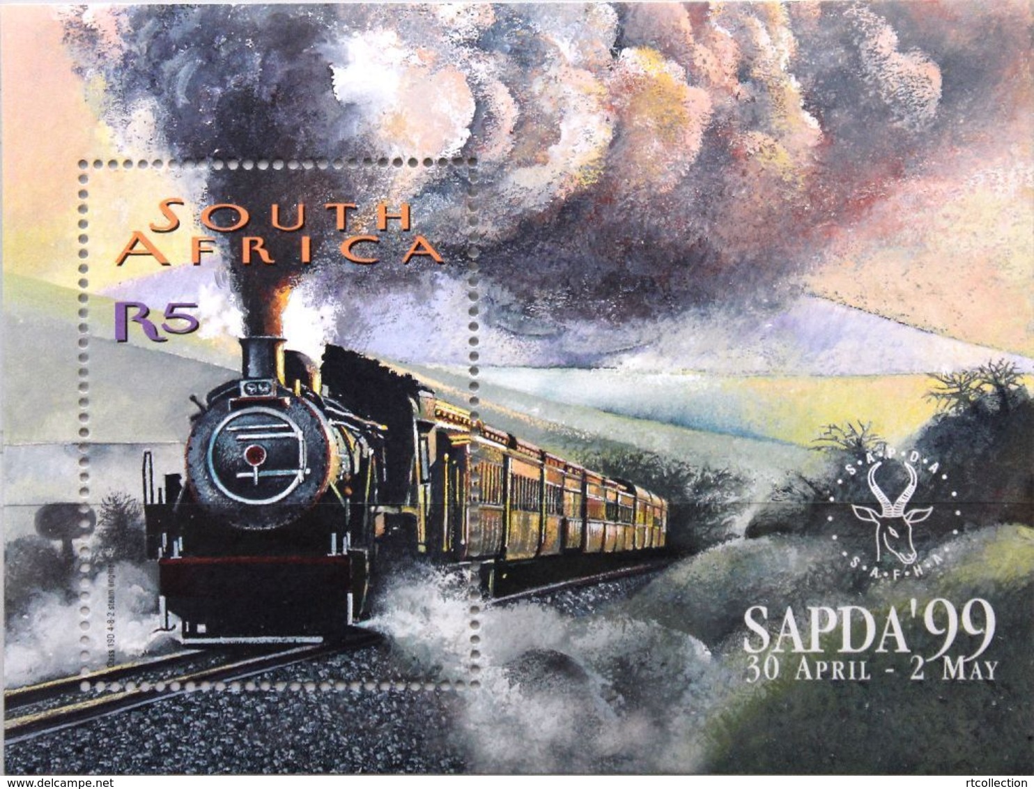 South Africa RSA 1999 Railways Trains Train Steam Locomotives Transport SAPDA World Stamp Philatelic Exhibition S/S - Philatelic Exhibitions