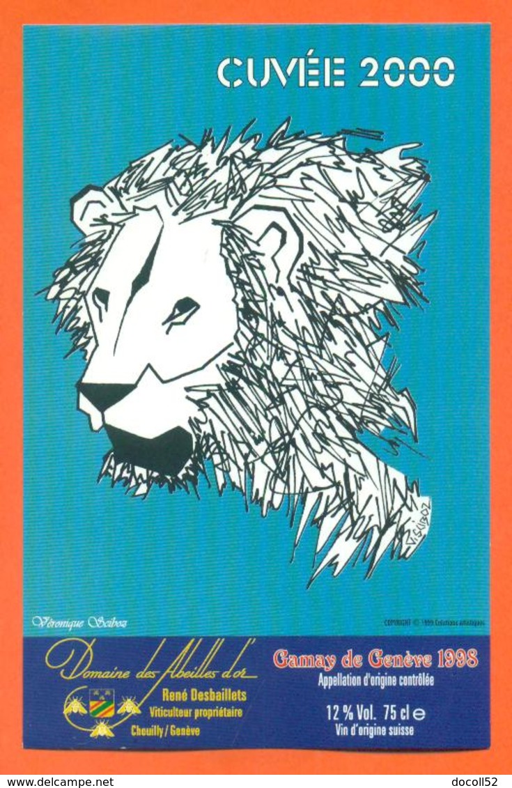 étiquette Vin Suisse Gamay De Genève 1998 Cuvée 2000 Signe Du Zodiaque Lion Domaine Des Abeilles D'or  - 75 Cl - Jaar 2000