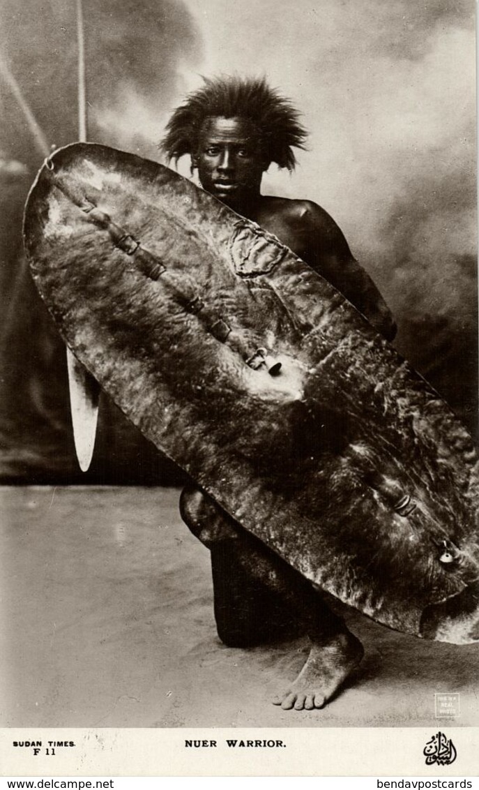 Sudan, Native Nuer Warrior, Shield And Spear (1930s) RPPC Postcard - Sudan