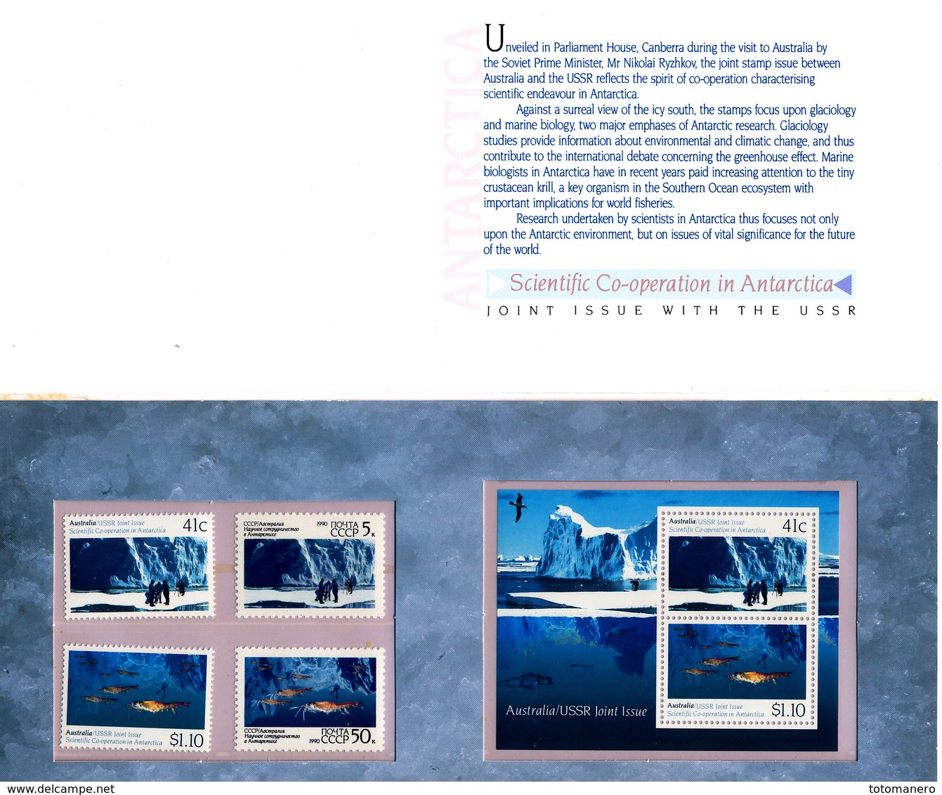 A.A.T. AUSTRALIAN ANTARCTIC TERRITORY 1990 SCIENTIFIC COOPERATION, JOINT ISSUE WITH USSR, PACK** - Unused Stamps