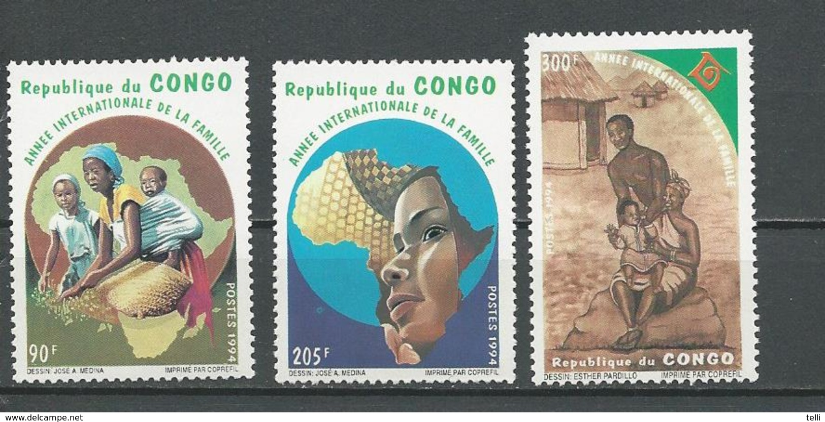 CONGO Scott 1072-1074 Yvert 998-1000 (3) ** Cote 6,90 $ 1994 - Neufs