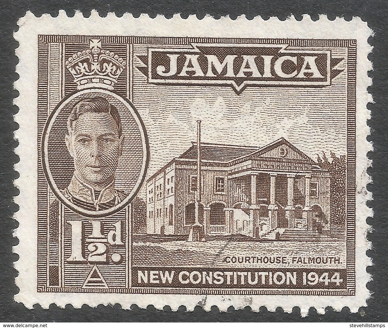 Jamaica. 1945-46 KGVI. New Constitution. 1½d Used. P12½X13 SG 134a - Jamaica (...-1961)