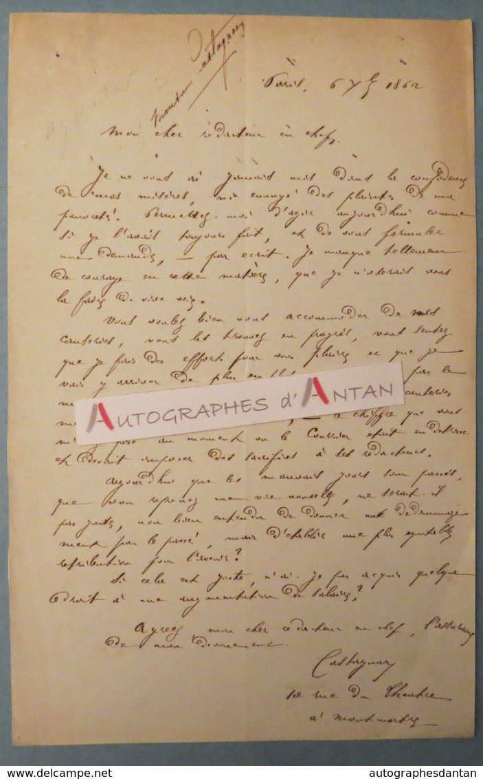 L.A.S 1862 Jules-Antoine CASTAGNARY Ami De Gustave COURBET Critique D'art Journaliste Né à SAINTES Lettre Autographe - Autres & Non Classés