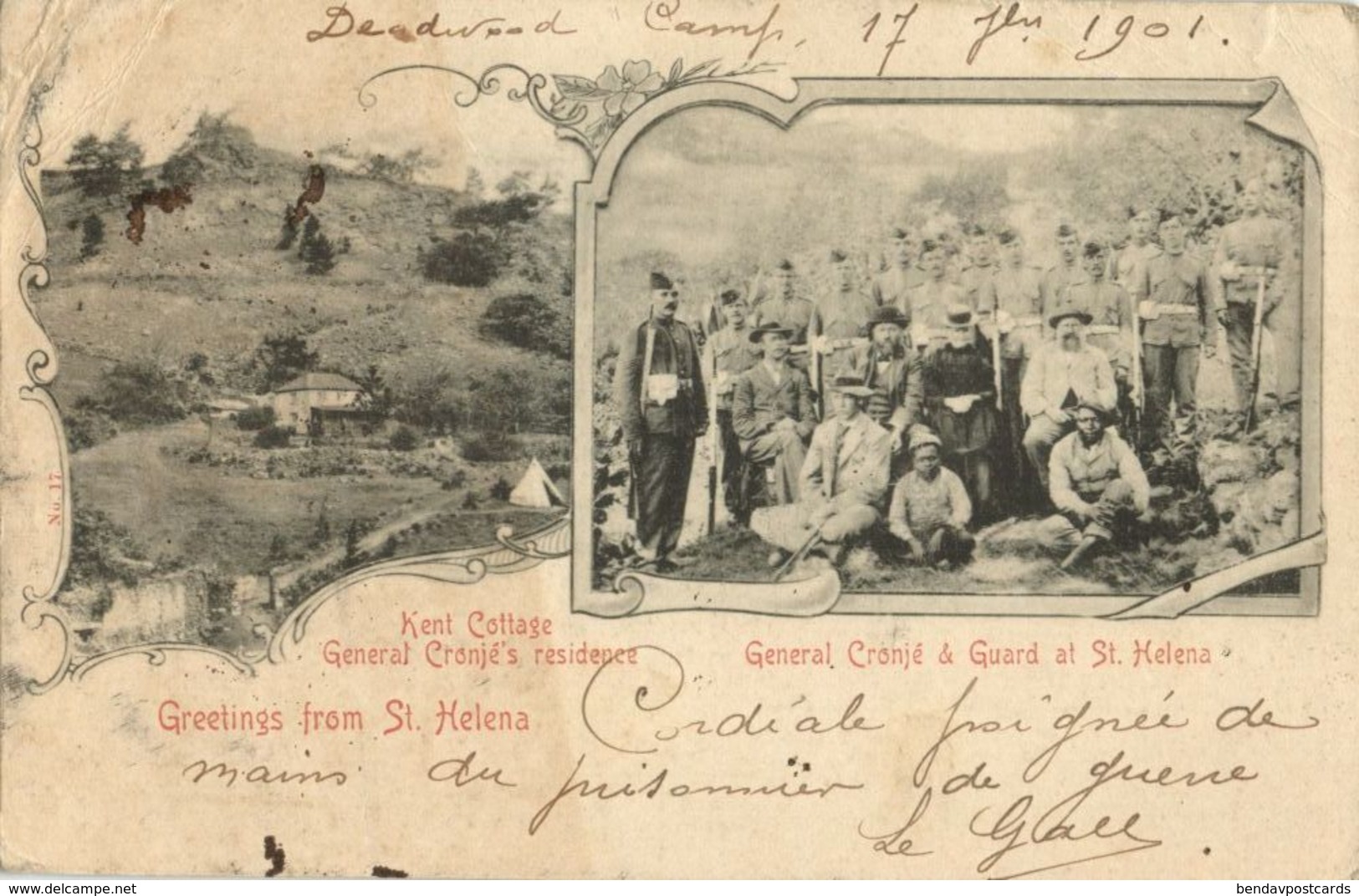 St. Helena, Deadwood POW Camp BOER WAR 1901 Sent By Prisoner 3446 Le Gall Censor - Altre Guerre