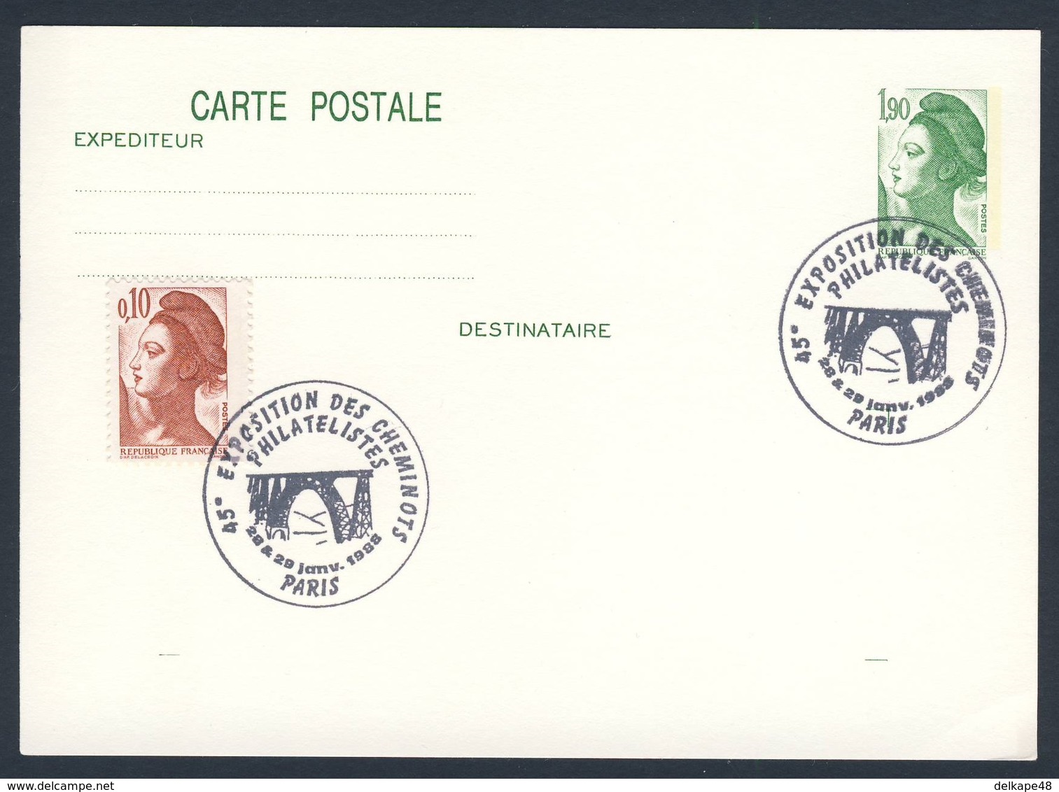 France Rep. Française 1988 Card / Karte / Carte - 45e Exp. Cheminots Philatelistes 1988, Paris / Ausstellung - Treinen