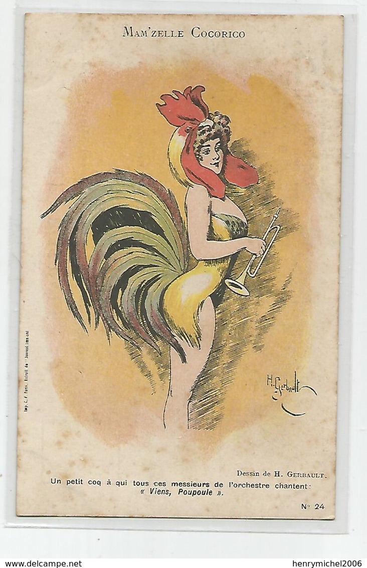 Cpa Gerbault Femme Pin Up Mam'zelle Cocorico " Viens Poupoule " Pub Publicité Un Chambord Au Dos - 2scans - Other & Unclassified