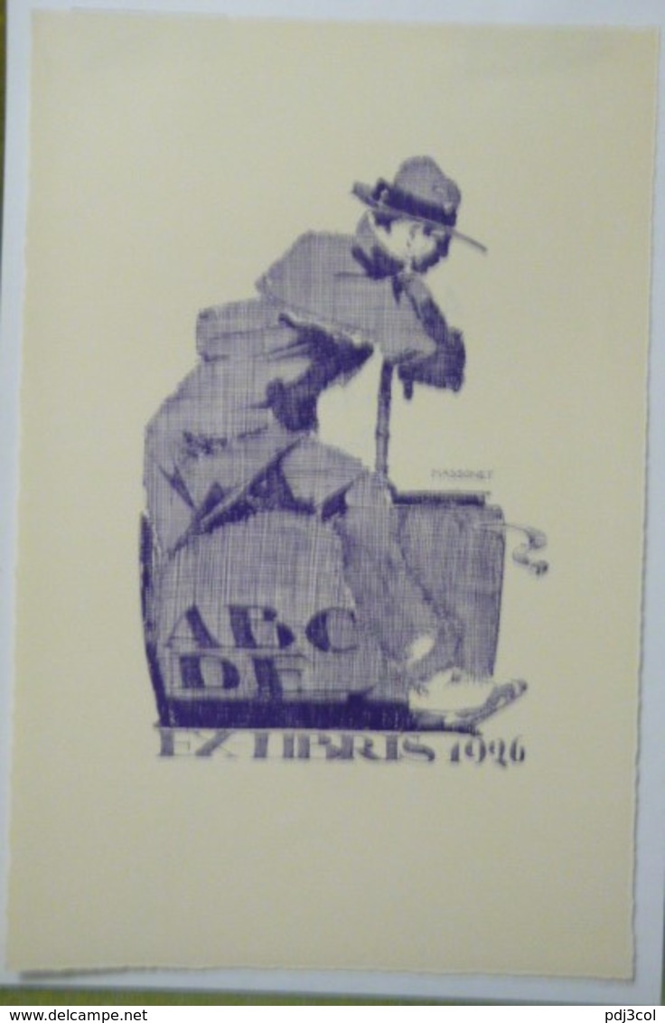 Ex-libris Illustré Belgique XXème - Sigle ABCDE (Association Belge Des Collectionneurs D'Ex-Libris) - Homme Assis - Ex-libris