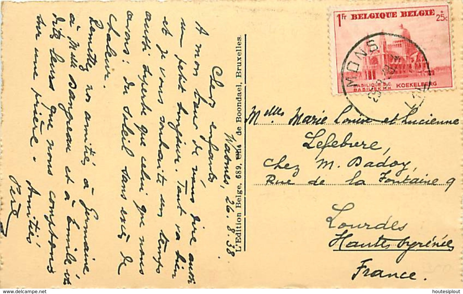 CPI TP 474 Mons 1 > Lourdes  1938  Tarif Exact - Lettres & Documents