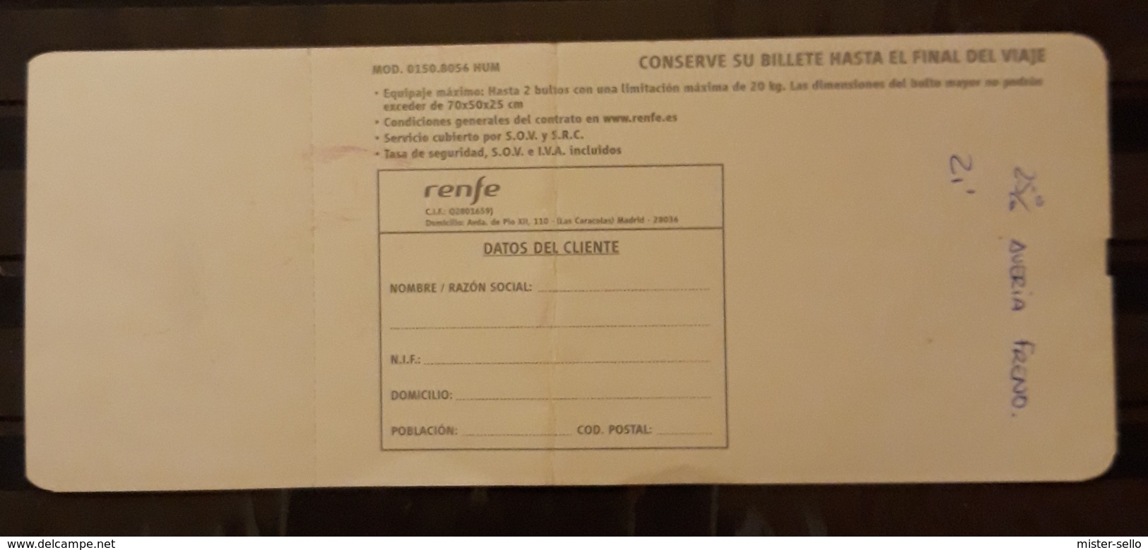 2012 RENFE ESPAÑA. TICKET INTERCITY ZARAGOZA - LLEIDA. - Europa