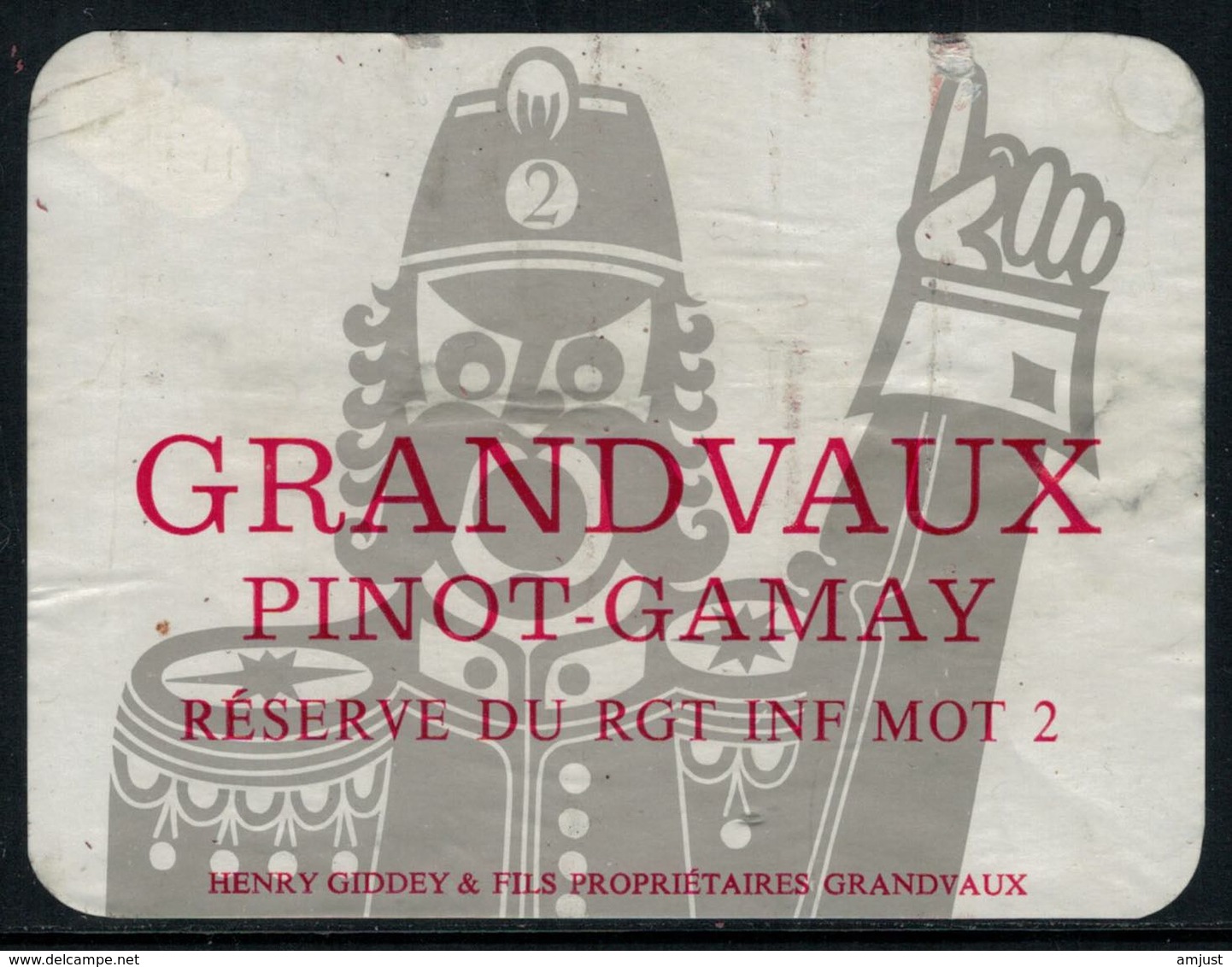 Rare // Etiquette De Vin // Militaire // Grandvaux, Pinot-Gamay, Réserve Du RGT INF MOT 2 - Military