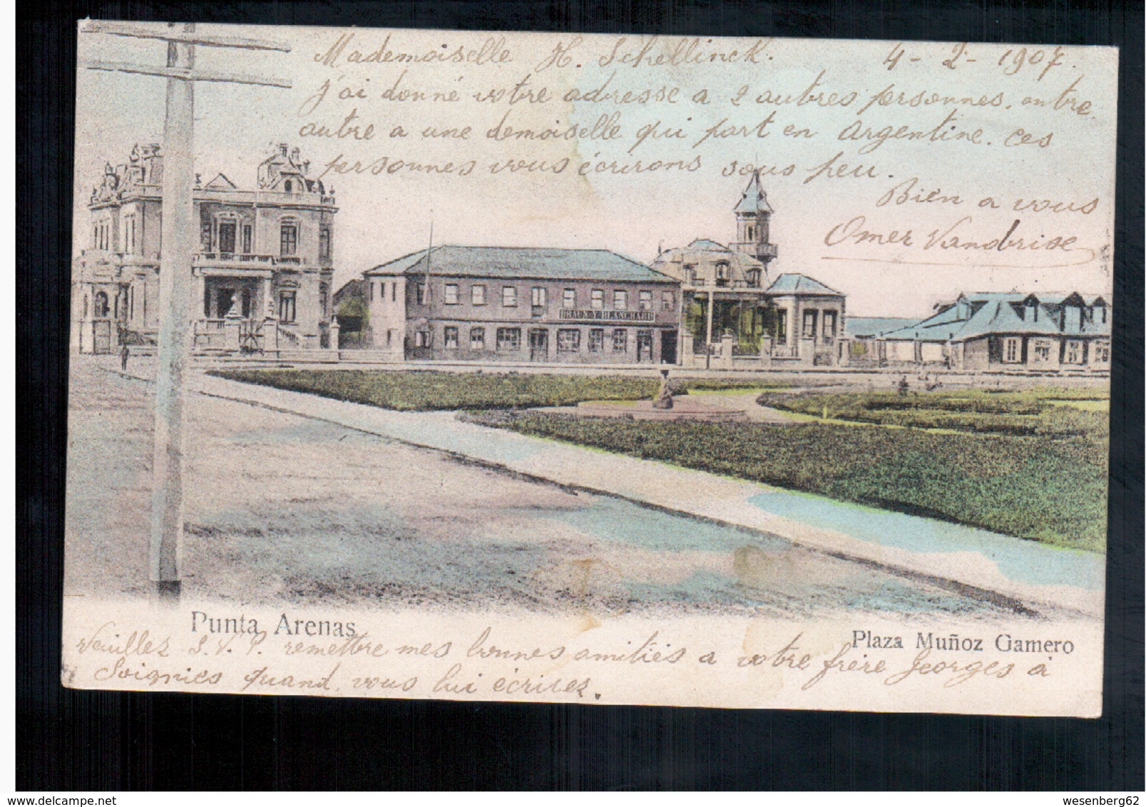 CHILE Punta Arenas Plaza Munoz Gamero 1907 OLD POSTCARD 2 Scans - Cile