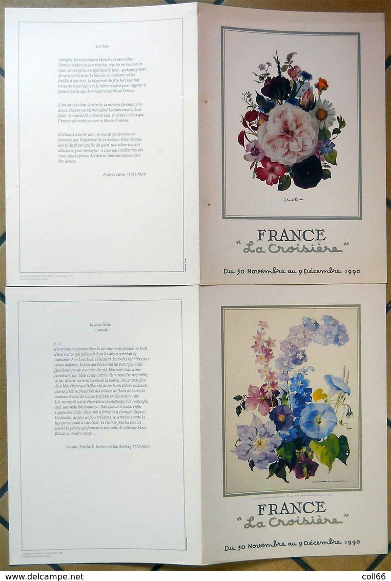 1990 Lot 5 Très Beaux Menus La Croisière Sur Le France Bouquets Fleurs Par Jean A Mercier S/S Norway-France - Menus