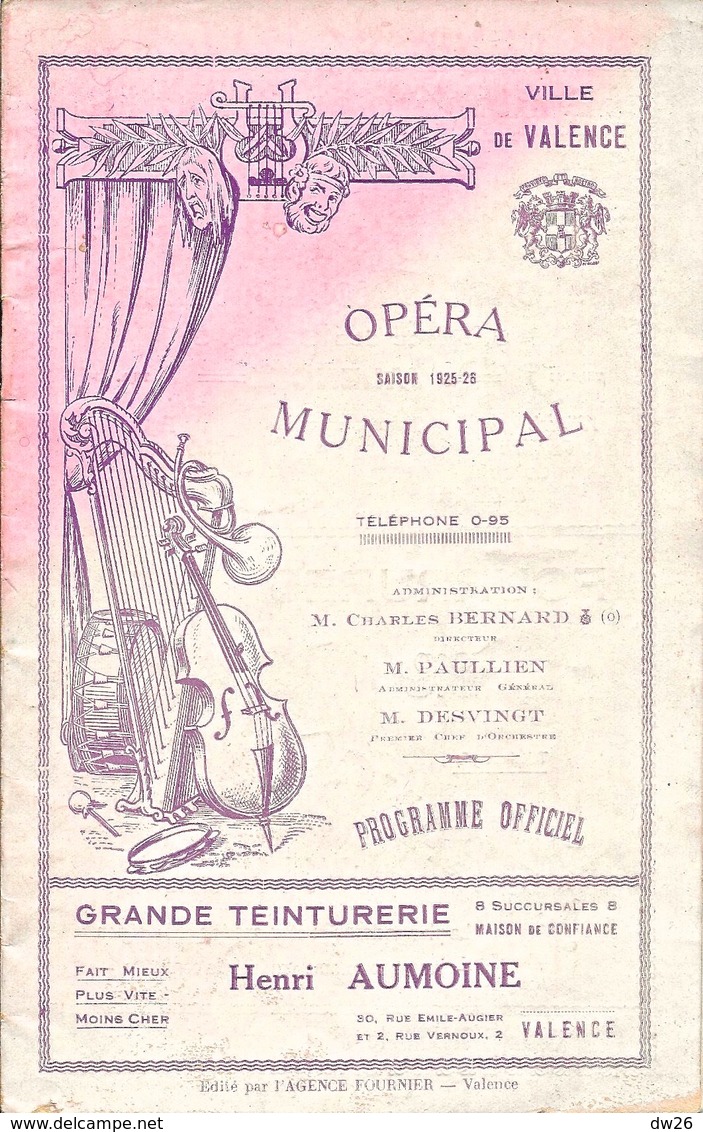 Ville De Valence - Programme Officiel De L'Opéra Municipal, Saison 1925-26 - Opérette: P.L.M., Artistes - Programma's