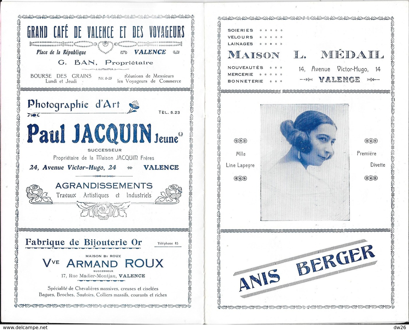 Ville De Valence - Programme Officiel De L'Opéra Municipal, Saison 1925-26 - Opérette: P.L.M., Artistes - Programmes