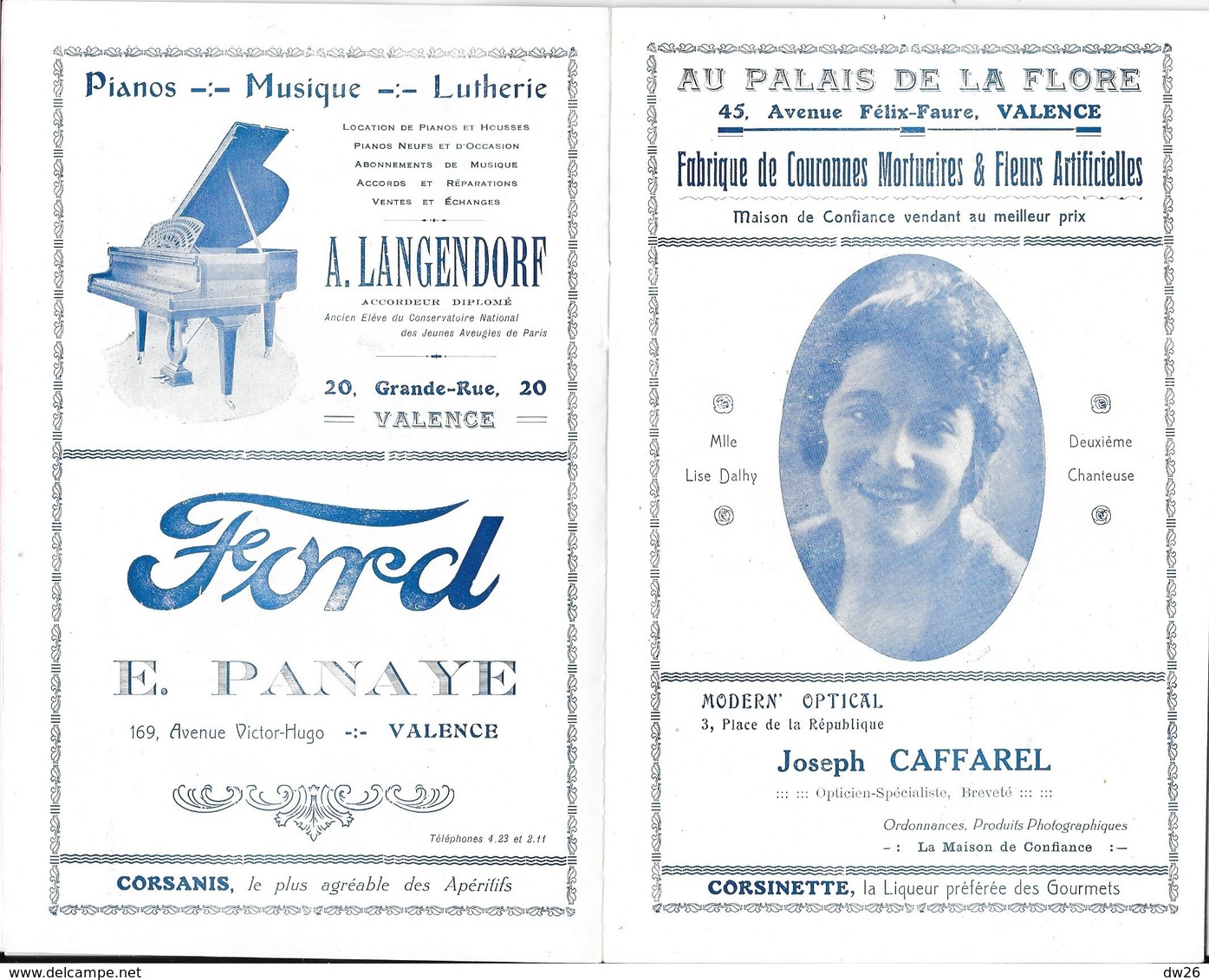 Ville De Valence - Programme Officiel De L'Opéra Municipal, Saison 1925-26 - Opérette: P.L.M., Artistes - Programme