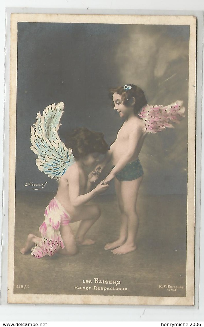 Cpa Fantaisie Ange Anges Les Baisers , Baiser Respectueux Ed Photo Manuel Kf Paris - Anges