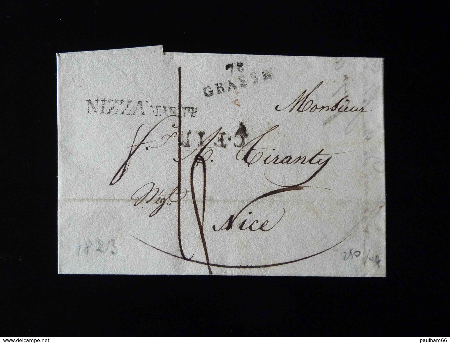 LETTRE DE GRASSE POUR NICE - CACHET NIZZA  -  1823  - - 1801-1848: Précurseurs XIX