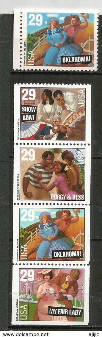 USA. Musical'Broadway: My Fair Lady,Porgy & Bess,Oklahoma!,Show Boat. 5 Timbres Neufs ** Inclus Roulettes - Musique
