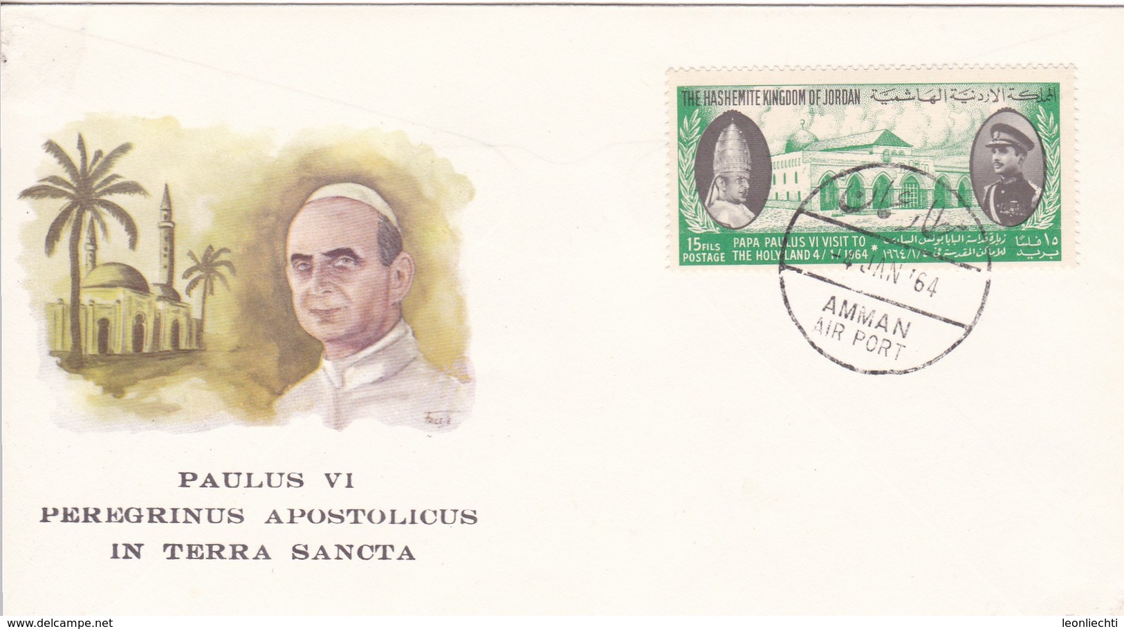 Paulus VI PEREGRINUS APOSTOLICUS IN TERRA SANCTA, Stempel: 4.JAN.1964. AMMAN AIR PORT - Jordanie